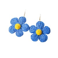 Pendientes de gancho de rafia hechos a mano estilo coreano con flor exagerada, diseño floral de bloques de color dulce, joyería de moda de nicho