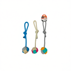 Jouet pour chien en corde de coton Yommy 37 cm, jeu interactif pour animaux de compagnie avec design à nœuds et balle pour chiens - Product Image 2