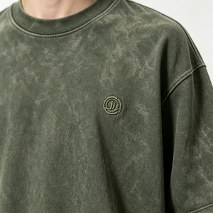 Camiseta Oversize de Algodón 100% para Hombre con Logo Bordado, Lavado Ácido, Estilo Urbano Personalizado, Hombro Caído, Peso Pesado, Vintage - Product Image 3