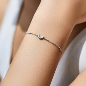 S925 Silver Minimalist Moon Chain <b>Bracelet</b> Everyday Wear Unisex Simple Silver Tone Crescent Moon <b>Bracelet</b> For Women Jewelry - Product Image 3