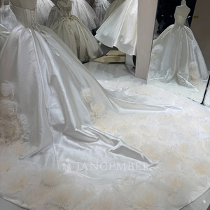 Dw0236 Stunning Strapless Beaded Corset Split Satin Front Feathery Ruffle <b>Tulle</b> Ball Gown Wedding Dress Jancember - Product Image 4