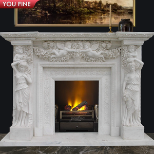 Cheminée classique en marbre sculpté à la main en pierre naturelle d'intérieur - Product Image 3