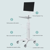 Carrito de Computadora Móvil para Hospital WEIYE, Altura Ajustable, Carrito Portátil para Laptop Médica, Estación de Trabajo para Enfermeras