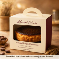 Cajas de Embalaje de Cartón para Pasteles Gourmet Artesanales, Impresas en Mate con Ventana y Asa, Personalizadas para Panadería
