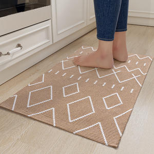 Tapis de cuisine à motif géométrique antidérapant rectangulaire en polyester et coton marron pour la cuisine - Product Image 1