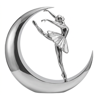 Sculpture de personne assise en forme de croissant de lune, moderne, en acier inoxydable plaqué argent poli, couleur personnalisée, décoration murale romantique pour la maison