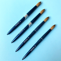 Nouvelle brosse à ongles ovale en poils de Kolinsky de luxe, bleu foncé mat, grande taille, manche en métal, stylo professionnel pour poudre acrylique de manucure
