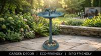 Bain d'oiseaux antique en forme de fleur, orné de verdigris, résistant aux intempéries, avec piédestal et base lestée, en plastique écologique pour jardin
