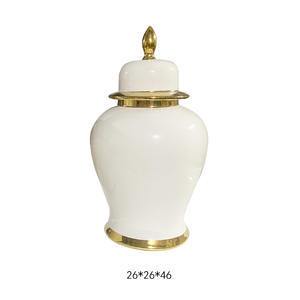 Custom European Style Luxury Home Flower <b>Vase</b> for Hotel, <b>Porcelain</b> Ginger Jars for Wedding,gold and White Flower <b>Vase</b> With Lid - Product Image 5