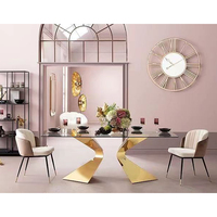 Table à manger rectangulaire en marbre de Foshan, structure en acier inoxydable, mobilier moderne pour appartement, hôtel, restaurant