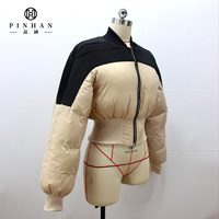 Femmes léger à manches longues col montant fermeture éclair recadrée bouffant matelassé Baseball veste manteau Baggy court chaud doudounes