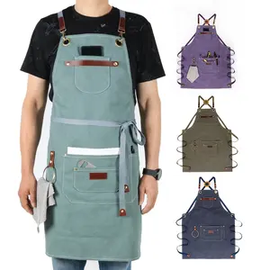 CHANGRONG Custom Adjustable Cross Back Straps Large Pockets High Quality Canvas Chef Apron For Men Women