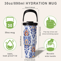 Gobelet isotherme 30oz avec poignée et couvercle à paille, corps vierge pour logo personnalisé, tasse de voyage pour voiture et extérieur, impression personnalisée