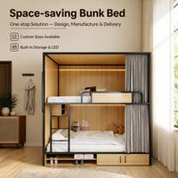 JOYSOURCE Umweltfreundliches Verstellbares Holz-Etagenbett mit Integriertem Aufbewahrungsschrank Modernes Spanplatten-Design ISO9001