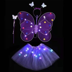 Ensemble de costume de fée lumineux pour filles, ailes d'<span class=keywords><strong>ange</strong></span> de fée, ailes de papillon LED, jupe tutu LED avec baguette et bandeau - Product Image 4