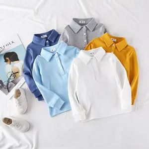 New Kids Wear Spring Fall Clothing Toddler Boy's T-shirts Blouse Cotton Blank Turn Down Collar Solid Polos T Shirt For Boy 2-7T