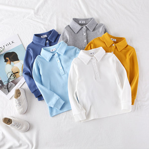 Anak-anak Baru Pakaian Musim Semi Musim Gugur Pakaian Balita Anak Laki-laki T-shirt Blus Kapas Kosong Turn Down Kerah Padat Polos T Shirt untuk Anak 2-7T - Product Image 1