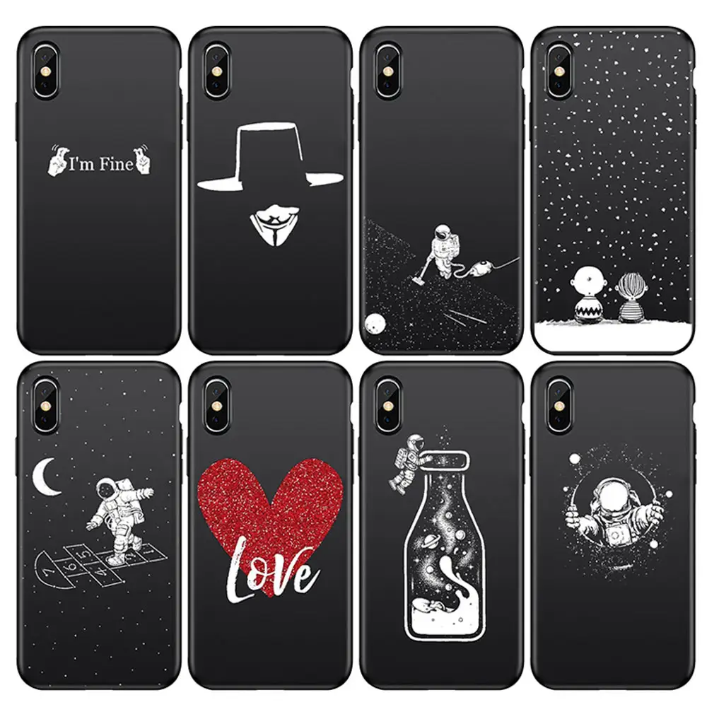 OEM custom LOGO cartoon Starry Sky astronaut black frosted TPU phone case for IPhone 11 12 13 14 Pro Max X XR XS Max Phone cover