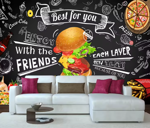 Papel Tapiz Autoadhesivo con Diseño de Comida Rápida Americana, Mural de Hamburguesas <span class=keywords><strong>y</strong></span> Pizza <span class=keywords><strong>para</strong></span> Restaurante - Product Image 5