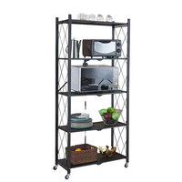 DSH Roues métalliques en acier au carbone à 4 couches Support pliant amovible Étagère de rangement de cuisine Étagère roulante pliante