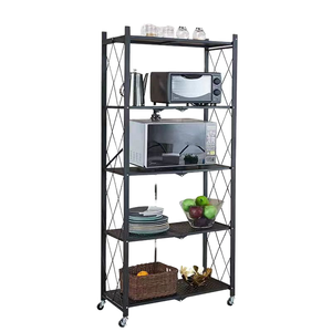 Organizador de cocina y hogar, estante de almacenamiento plegable, estante de exhibición de metal <span class=keywords><strong>con</strong></span> <span class=keywords><strong>ruedas</strong></span>, proveedor de estante de almacenamiento de cocina plegable - Product Image 2