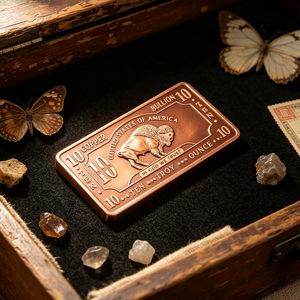 Barra de lingote de cobre Buffalo de 10 oz, rectangular, grabada en relieve, arte coleccionable, regalo empresarial - Product Image 1