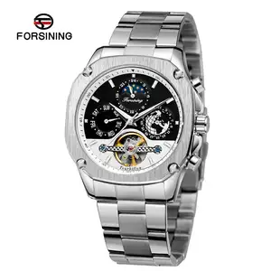 Forsining Irregular Automatic Tourbillion WristWatches Business Custom Moon Phase Fly Tourbillon Multifunction Mechanical Watch