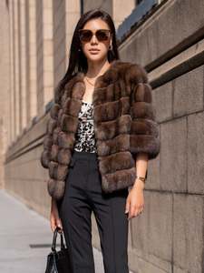 Venta al por mayor personalizado Real ruso Sable ocho mangas chaquetas <span class=keywords><strong>de</strong></span> piel <span class=keywords><strong>de</strong></span> invierno abrigos <span class=keywords><strong>de</strong></span> piel <span class=keywords><strong>de</strong></span> las mujeres - Product Image 3