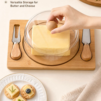 Nouvelle boîte de rangement transparente anti-poussière en bambou et bois pour beurre, plateau à fromage et beurre japonais avec couteau et fourchette