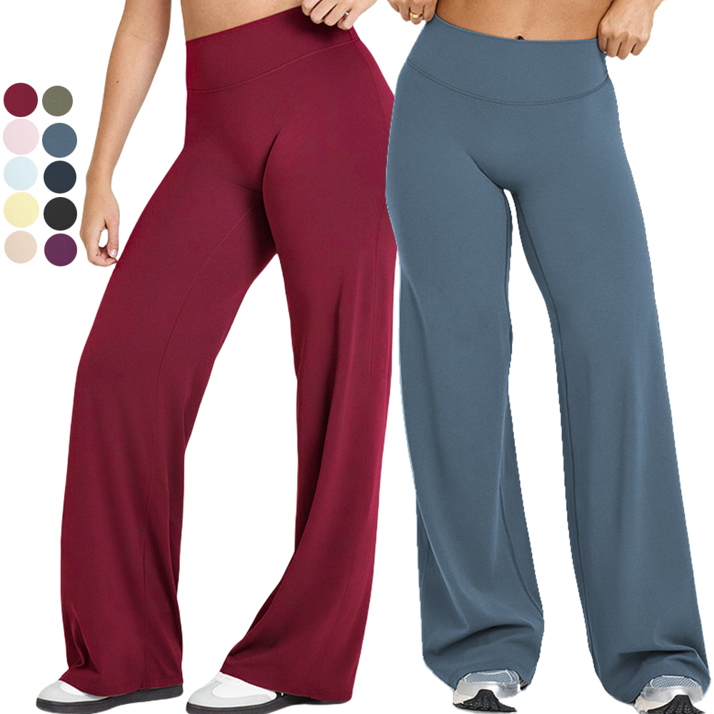 Plus Size High Waist Sports Fitness Women's Yoga Pants Nylon Casual Bell-bottoms Wide Leg Pants Gym Workout Sportswear Leggings