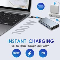 Adaptateur USB C multiport Xput 7 en 1, concentrateur de type C avec HDMI 4K, VGA, USB 3.0, 100W PD et Ethernet RJ45, station d'accueil USB C pour PC