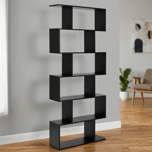 Contemporary 6 Tier Decorative Wooden Freestanding Backless Bookshelf Storage Display for Living Room Home Furniture <b>Black</b> - Product Image 3