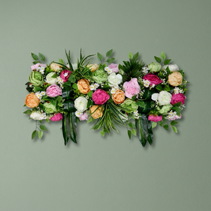 โรงงานดอกไม้ประดิษฐ์ Vivid Sunrise Peony Patch Channel Panel สีส้มสดใส สีชมพูบานเย็น แถวดอกไม้ขนาด 90 ซม. ผ้าไหมพลังงานสูง - Product Image 3