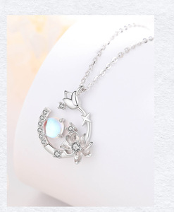 Collar con Colgante de Ópalo en Forma de Luna Creciente y Flor, Plata de Ley S925, Estilo Fairycore, Joyería Estética y Original, Regalo para Adolescentes y Mujeres Jóvenes - Product Image 3