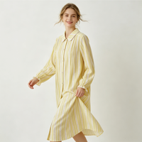 Robe de nuit chic personnalisée pour femmes, pyjama à rayures, vêtements de détente décontractés, chemises de nuit boutonnées pour femmes, fabricant OEM