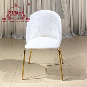 Chaise d'hôtel FUMAI en velours blanc avec pieds coniques dorés, design contemporain, dossier solide, mobilier d'intérieur - Product Image 4
