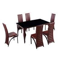 Ensemble de table à manger en métal avec plateau en verre noir pas cher pour la maison, l'hôtel, le restaurant, ensemble de meubles polyvalents pour salle à manger