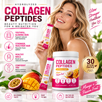 VitaHall OEM Gehydrolyseerde Collageen Peptide Poeder Mango + Passievrucht Type I III V X, Huid Haar Nagels 30 Stick Packs 150g