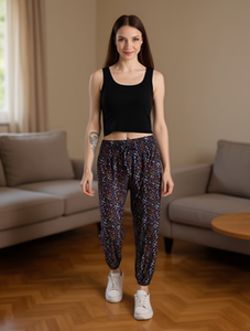 Pantalon Harem Femme en Tricot Spandex Polyester Taille Haute Élastique Longueur Cheville Coupe Ample Imprimé à Pois Décontracté Été - Product Image 2