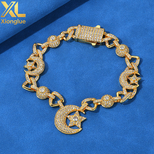 Hip-Hop Custom Cz Charms Cuban Chain Jewelry 10mm 18k Gold Plated <b>Copper</b> Iced Zircon Moon Star <b>Bangles</b> Unisex - Product Image 3