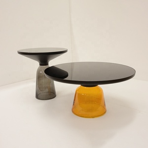 Table basse de salon ronde moderne et luxueuse avec verre trempé et cadre en bois, facile à nettoyer - Product Image 1