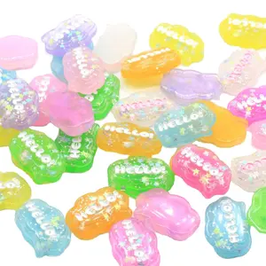 Very Cute Cloudy Shape Cabochons With Deboseed Hello Words Colorful Bling Letter Resin Flatback Crafts Hair Bow Center DIY