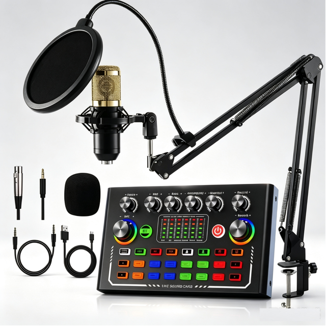 F009 Professional External Sound Card Mixer Condenser Microphone Audio Interface Voice Changer Live Streaming Podcast Recording