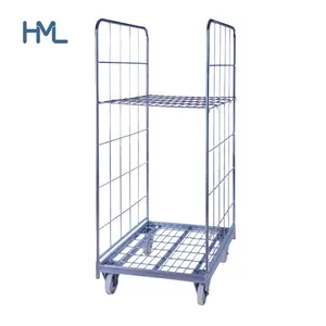 2 sides warehouse logistic folding supermarket storage steel transport wire mesh rolls containers trolleys