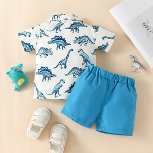Ensemble t-shirt à col à manches courtes pour garçon Haut et short pour homme à boutonnage simple dinosaure pour bébé - Product Image 6
