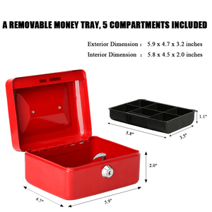 Thép Cơ Khí Di Động Khóa An Toàn Văn Phòng Euro Money Red Cash Box Với Khay Nhựa - Product Image 4