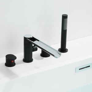 Grifo de Bañera Romano <span class=keywords><strong>con</strong></span> Cascada, Grifo de Bañera de 2 Manijas para Montar en la Cubierta, Grifos de Baño de Latón de 4 Orificios <span class=keywords><strong>con</strong></span> Ducha de Mano - Product Image 2