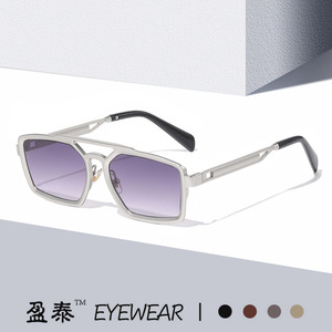 Yingtai Eyewear Men's Metal <b>Sunglasses</b> Silver Frame UV400 Protection <b>Square</b> Lens Fashionable Design - Product Image 1