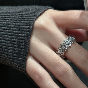 Bague en argent pur S925, style français, luxe léger, entièrement sertie de diamants, design simple avec placage 18 carats, bijoux de mode personnalisés - Product Image 2