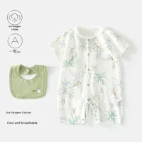 Ropa de Verano para Bebé, Mono de Manga Corta, Algodón Fino, Body para Escalar con Babero